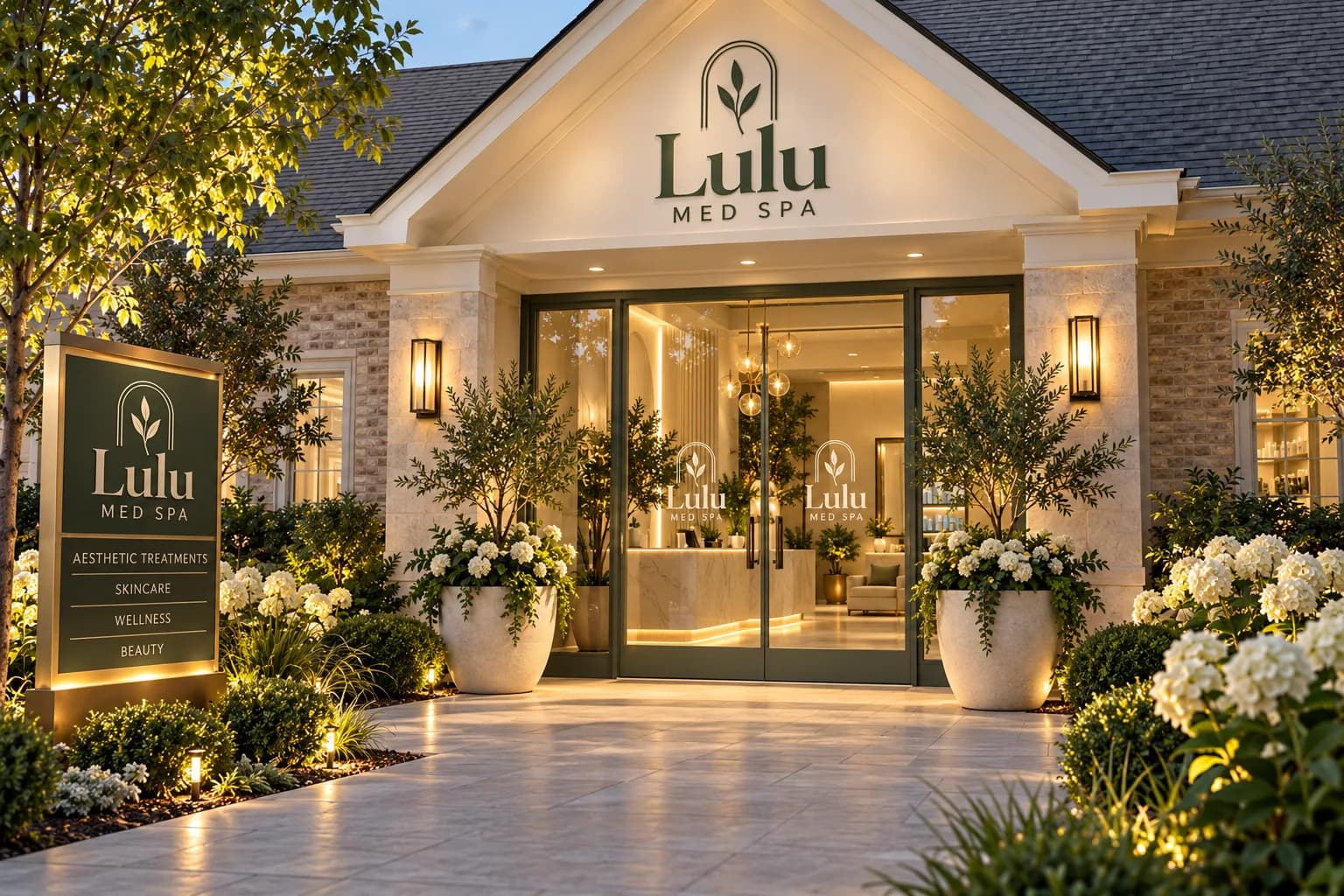 Lulu Med Spa entrance at golden hour